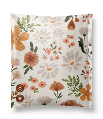 Floral pattern on a crinkled piece of impack.co with honeycomb padding.