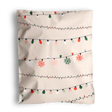 The impack.co SALE Christmas Light Strings Biodegradable Mailers (14.5" x 19", US) feature beige mailers with rows of multicolored Christmas lights and red, green, and white snowflakes—perfect for festive holiday gifting.