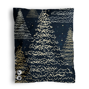 The impack.co SALE - Christmas Tree Biodegradable Mailers feature a black background with elegant white and gold dotted Christmas trees. These 10" x 13" mailers add holiday cheer to your space while supporting eco-friendly transit protection.