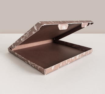 A brown ABC Box Wildflower 7" x 8" - Large with an open lid on a white surface. (Brand: impack.co)