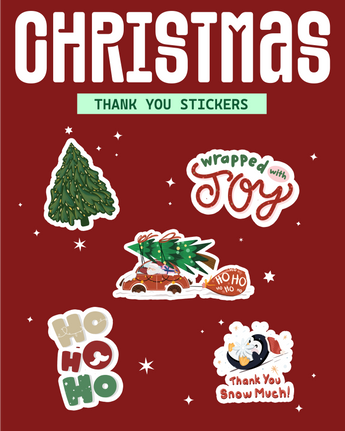 Impack.co’s Christmas Thank You Stickers add festive cheer to holiday gift wrapping with designs like trees, “Wrapped with Joy,” cars with trees, “Ho Ho Ho,” and “Thank You Snow Much”—perfect as seasonal package seals.