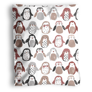 Inspired by our popular Penguins Mailers 10" x 13" from impack.co, this pillowcase features adorable penguins in brown, gray, and black on white—perfect for fans of cute designs and playful patterns.