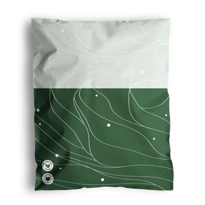 The impack.co SALE - Japanese Green Mailers, size 10" x 13", feature abstract wavy line patterns with small circular logos in the corners, all presented in versatile packaging.