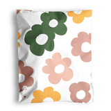 The SALE Daisy Multicolor Biodegradable Mailers from impack.co, measuring 10" x 13", feature a charming white fabric with large stylized flowers in green, yellow, and pink.