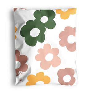 The SALE Daisy Multicolor Biodegradable Mailers from impack.co, measuring 10" x 13", feature a charming white fabric with large stylized flowers in green, yellow, and pink.