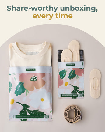 SALE - Pastel Petals Mailers 6" x 9" by impack.co: Stylish mailers with a floral design, ideal for memorable unboxings and sustainably packaged every time.