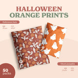 Fast Bundle’s SALE - Orange Halloween Prints 50 packs bundle includes festive 10x13" and 6x9" bags with bat, pumpkin, and ghost designs—perfect for Halloween packaging.