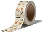 A roll of Camelia Bloom floral patterned, non-reinforced packing tape by impack.co, partially unrolled.