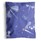 The impack.co Dragonfly Purple Biodegradable Mailers (6" x 9") feature a dragonfly design with abstract dots and plant motifs in shades of purple and white, delivered in eco-friendly, sustainable packaging.
