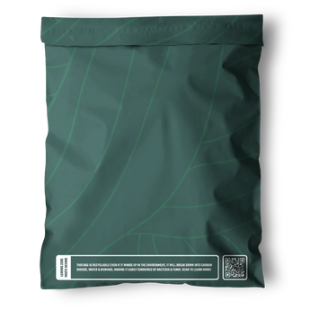 The impack.co Olive Leaf Biodegradable Mailers (10" x 13") come in a green, resealable bag with a subtle leaf pattern, recyclability notice, and QR code at the bottom right corner—ideal for sustainable protective shipping.