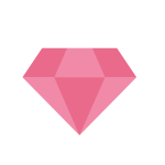 Simple illustration of a pink, faceted gemstone or diamond on a light gray background.