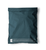 Back view of a Space Blue Leaf Biodegradable Mailers 14.5" x 19" with a white label on it from impack.co.